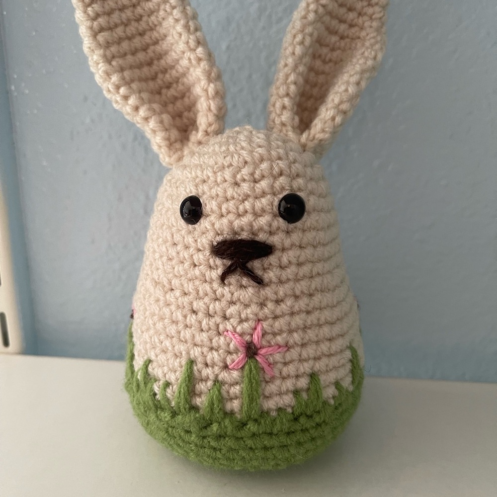 Cream and Green Crochet Bunny Toy